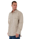 Open Front Cotton Twill LS Shirt - Clay