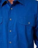 Open Front Cotton Twill LS Shirt - Cobalt