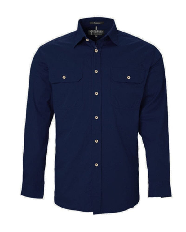 Open Front Cotton Twill LS Shirt - French Navy