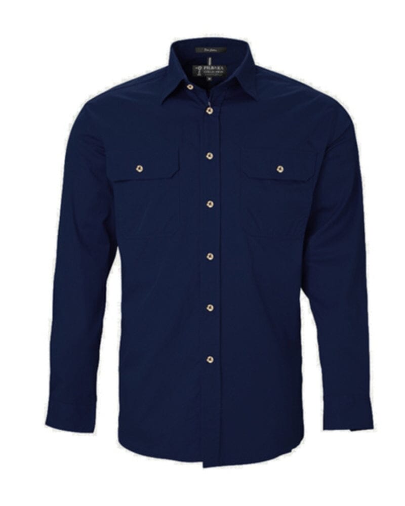 Open Front Cotton Twill LS Shirt - French Navy