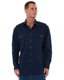 Open Front Cotton Twill LS Shirt - French Navy
