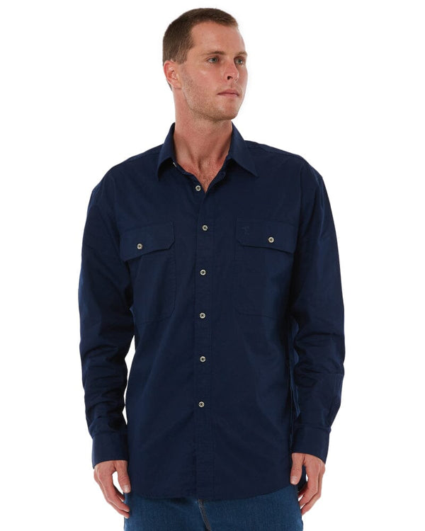 Open Front Cotton Twill LS Shirt - French Navy