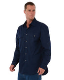 Open Front Cotton Twill LS Shirt - French Navy