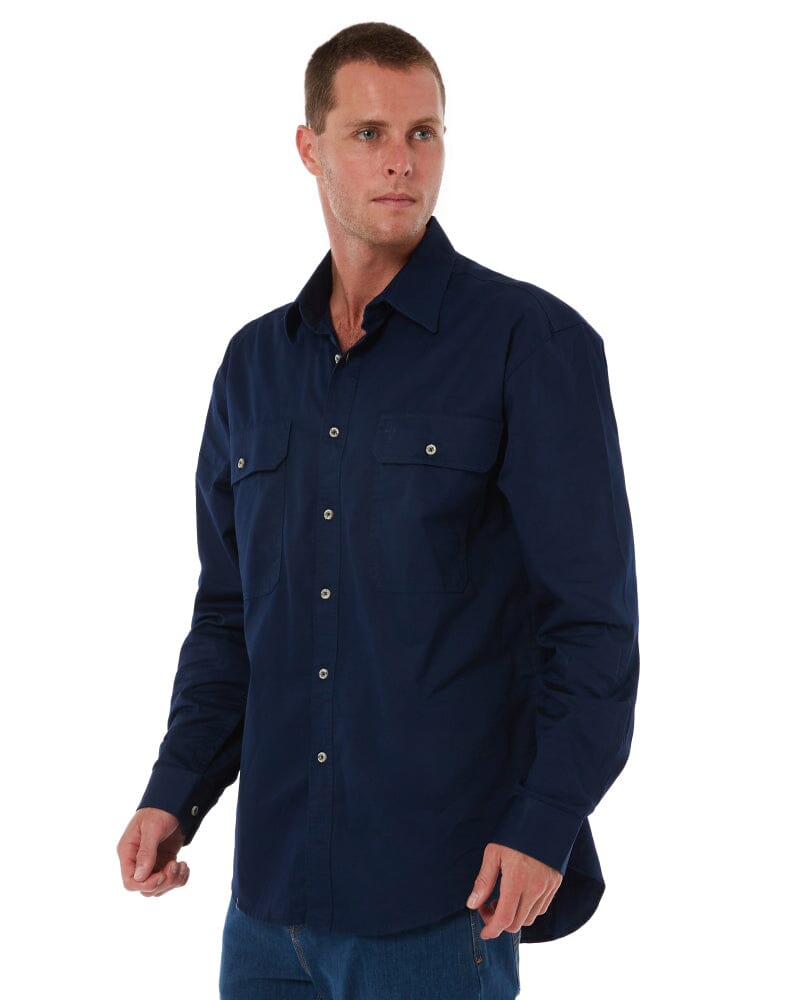 Open Front Cotton Twill LS Shirt - French Navy