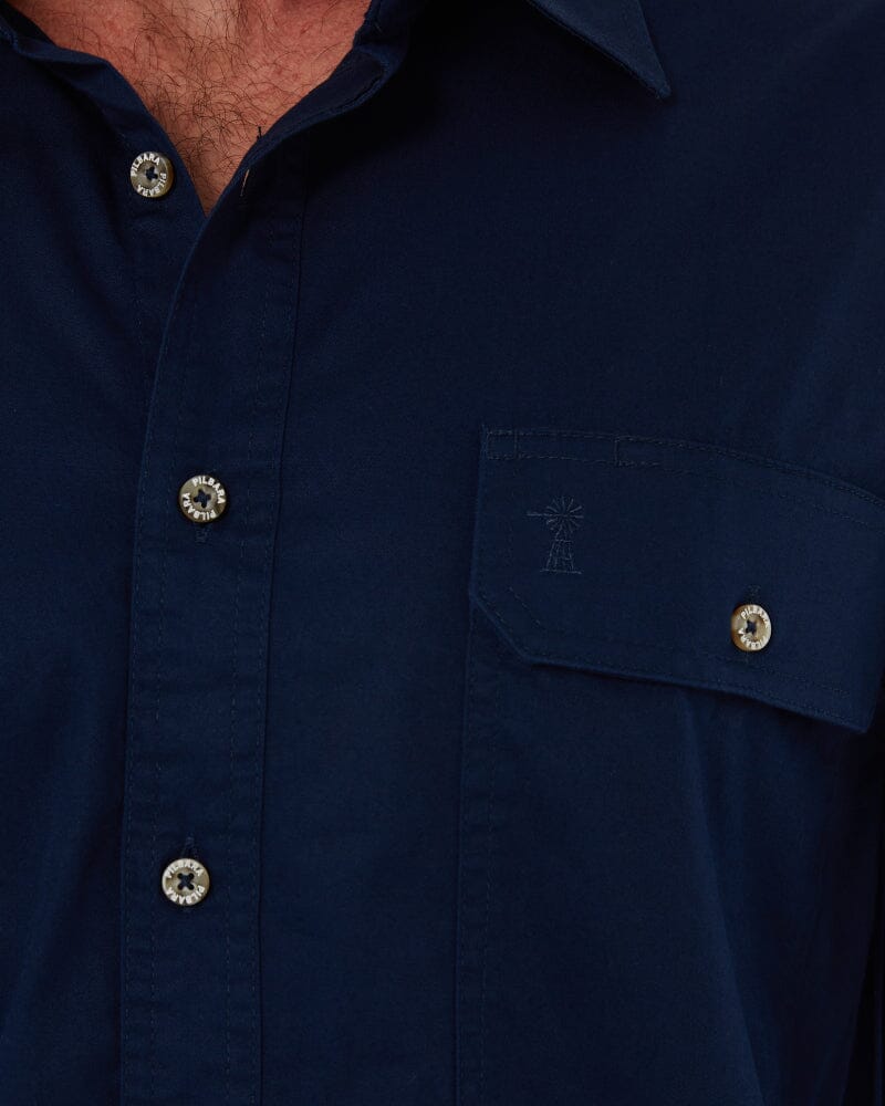Open Front Cotton Twill LS Shirt - French Navy