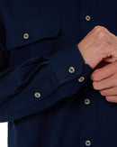 Open Front Cotton Twill LS Shirt - French Navy