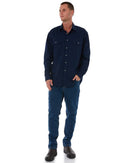 Open Front Cotton Twill LS Shirt - French Navy