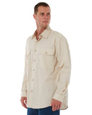 Open Front Cotton Twill LS Shirt - Stone