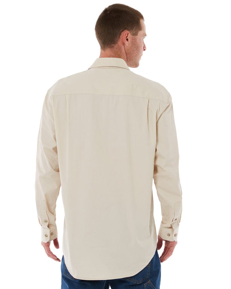 Open Front Cotton Twill LS Shirt - Stone