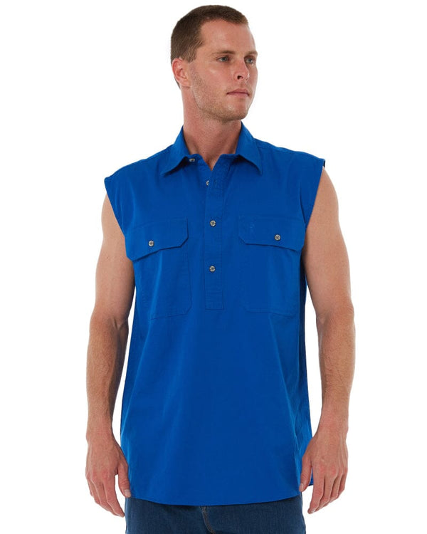 Closed Front Sleeveless Shirt - Cobalt Blue