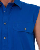 Closed Front Sleeveless Shirt - Cobalt Blue