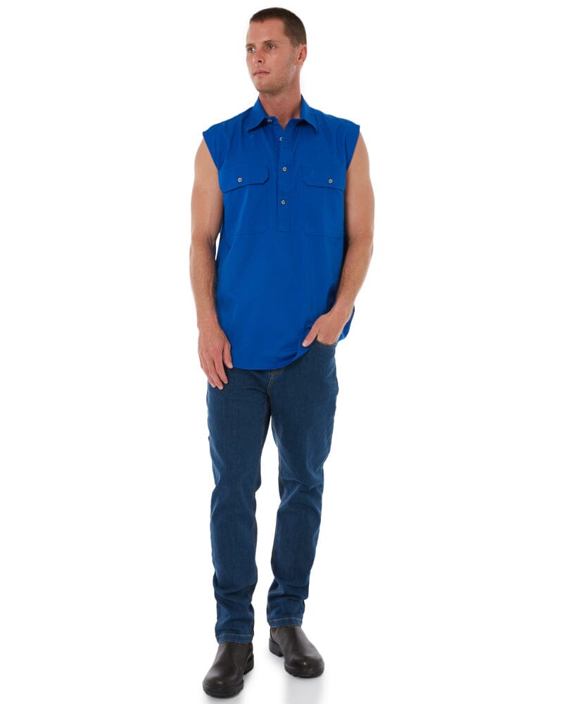 Closed Front Sleeveless Shirt - Cobalt Blue