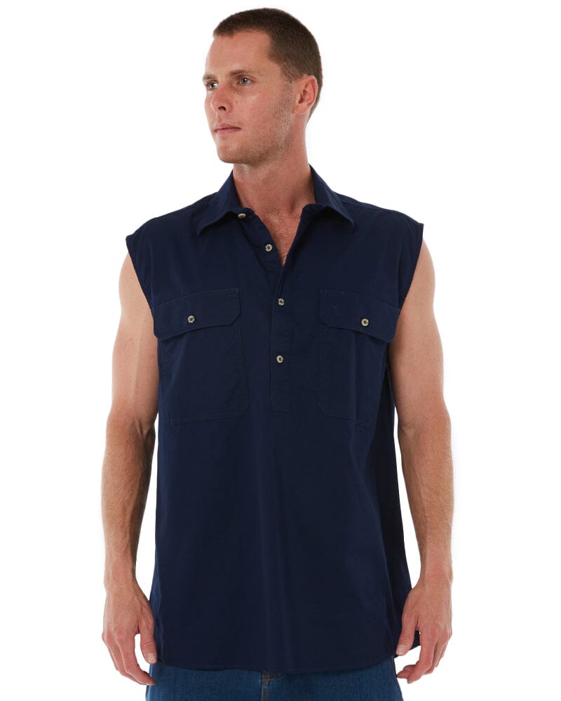 Closed Front Sleeveless Shirt - French Navy