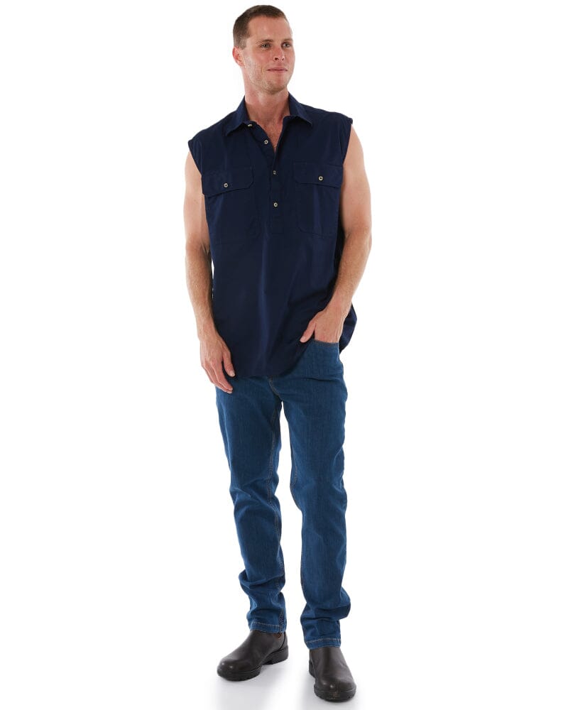 Closed Front Sleeveless Shirt - French Navy