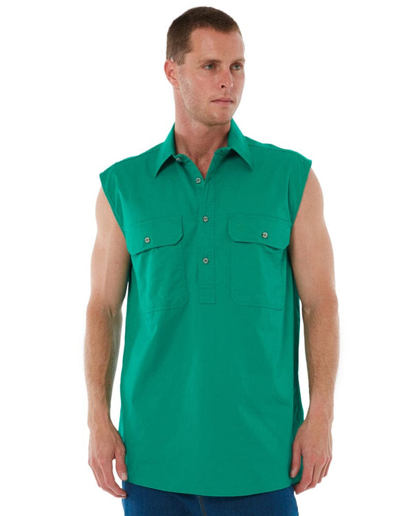 Closed Front Sleeveless Shirt - Kelly Green
