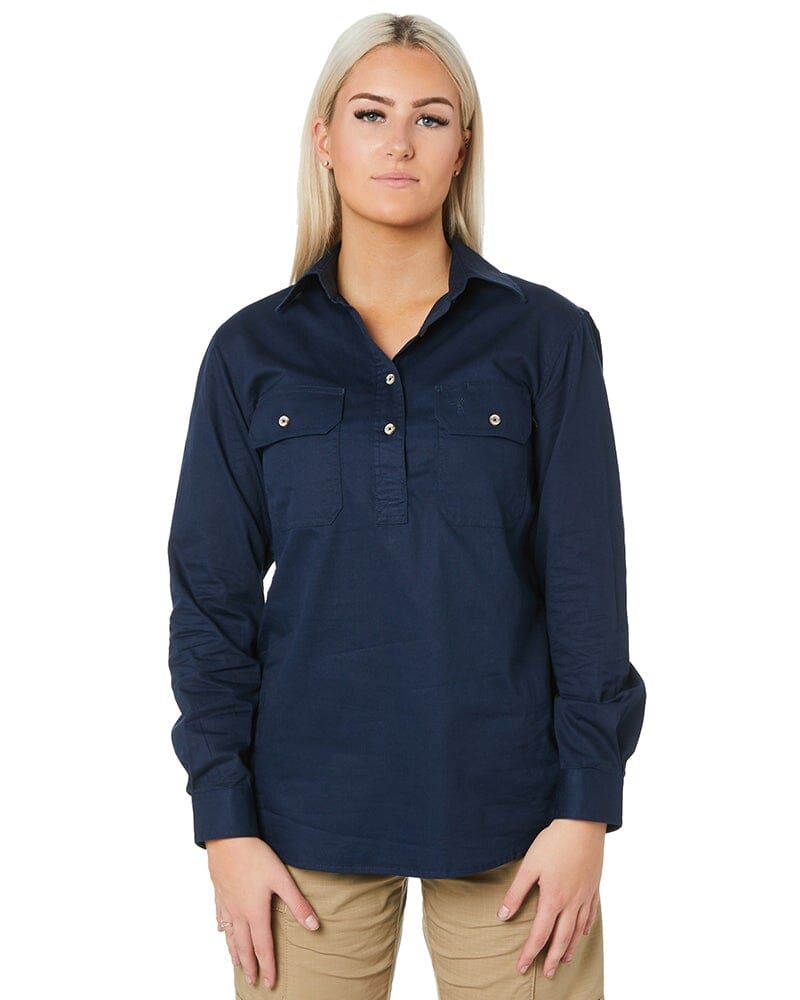Tradies Womens Closed Front LS Shirt Twin Value Pack - French Navy