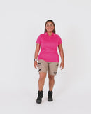 Womens Cool Mesh Polo Shirt With Reflective Piping - Pink