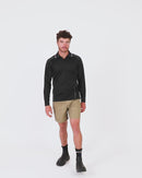 Cool Mesh LS Polo Shirt With Reflective Piping - Black