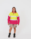 Womens Taped Hi Vis Cool Lightweight LS Drill Shirt - Yellow/Pink