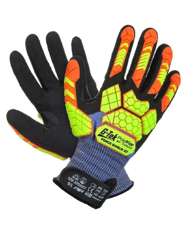 G Tek Forceshield Polykor X7 18 Gauge Nitrile Gloves - Black/Yellow/Orange