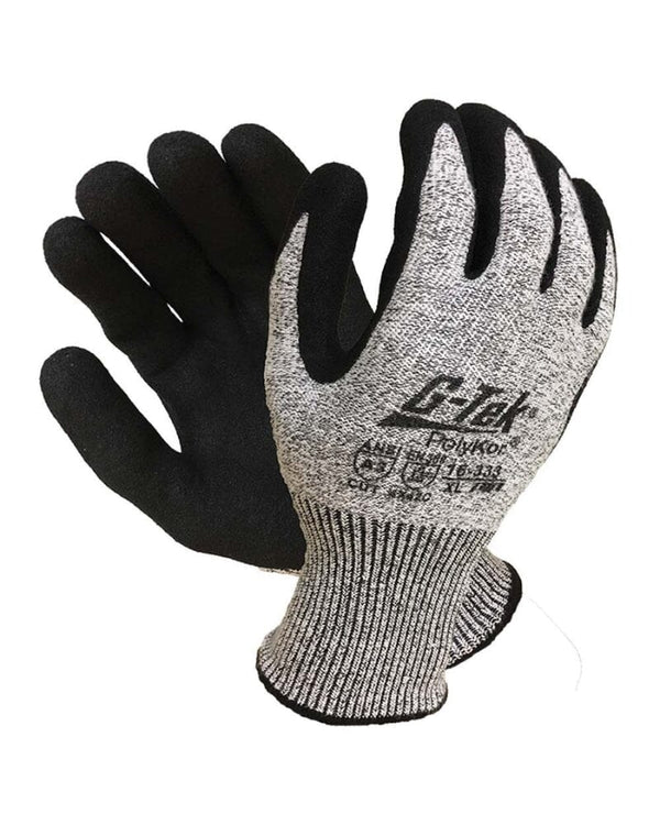 G Tek Polykor Cut C 13 Gauge HPPE Glass Fibre Gloves - Black/Grey