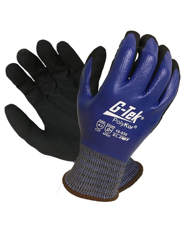 G Tek Polykor X7 Dual Coat 18 Gauge Nitrile Glove - Black/Blue