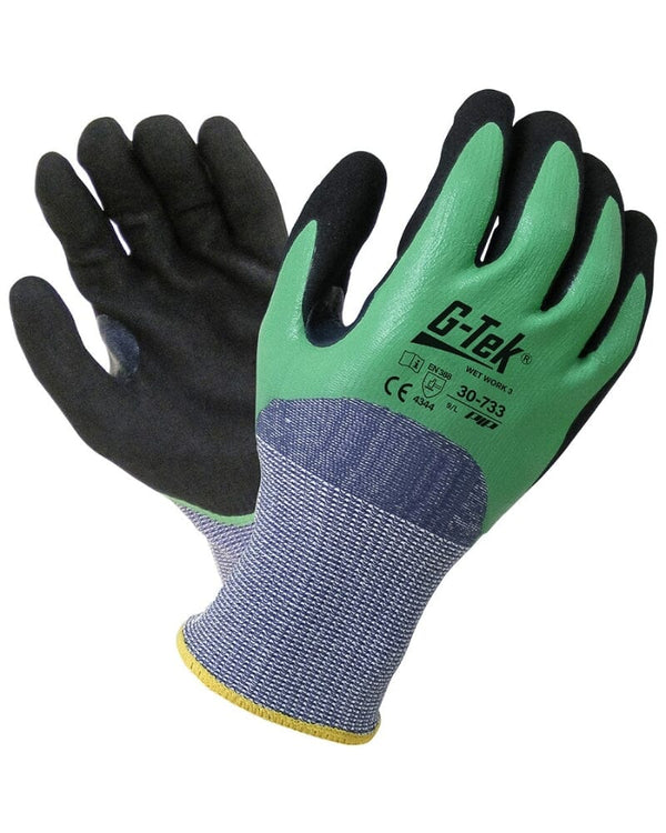 G Tek Wet Work 3 Nitrile Coat PVC Glove - Black/Green