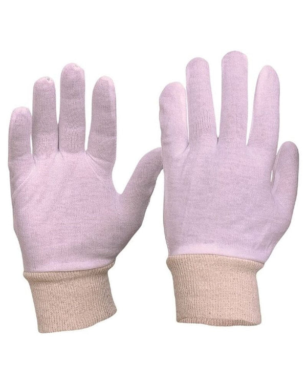 Mens Interlock Poly Cotton Liner With Knitted Wrist Glove 12pk - White