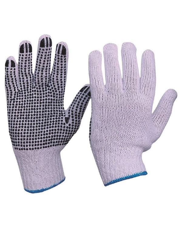 Mens Knitted Poly Cotton Gloves With PVC Dots 12pk - White/Black