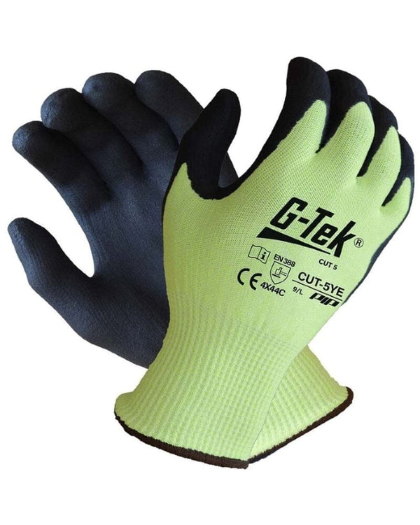 G Tek Cut 5 HPPE Glass Liner Hi Vis Glove - Yellow/Black