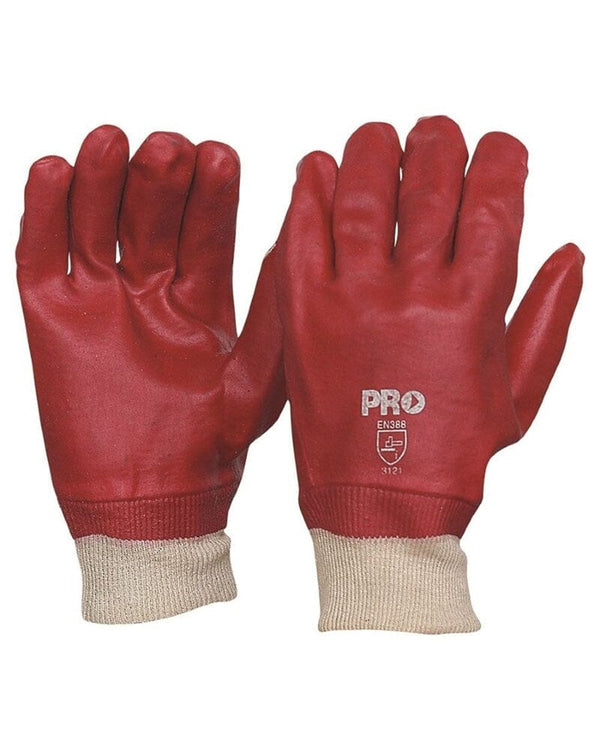 PVC Glove With Knit Wrist - Red