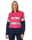 Hi Vis Taped Cotton Drill Shirt LS - Pink/Navy