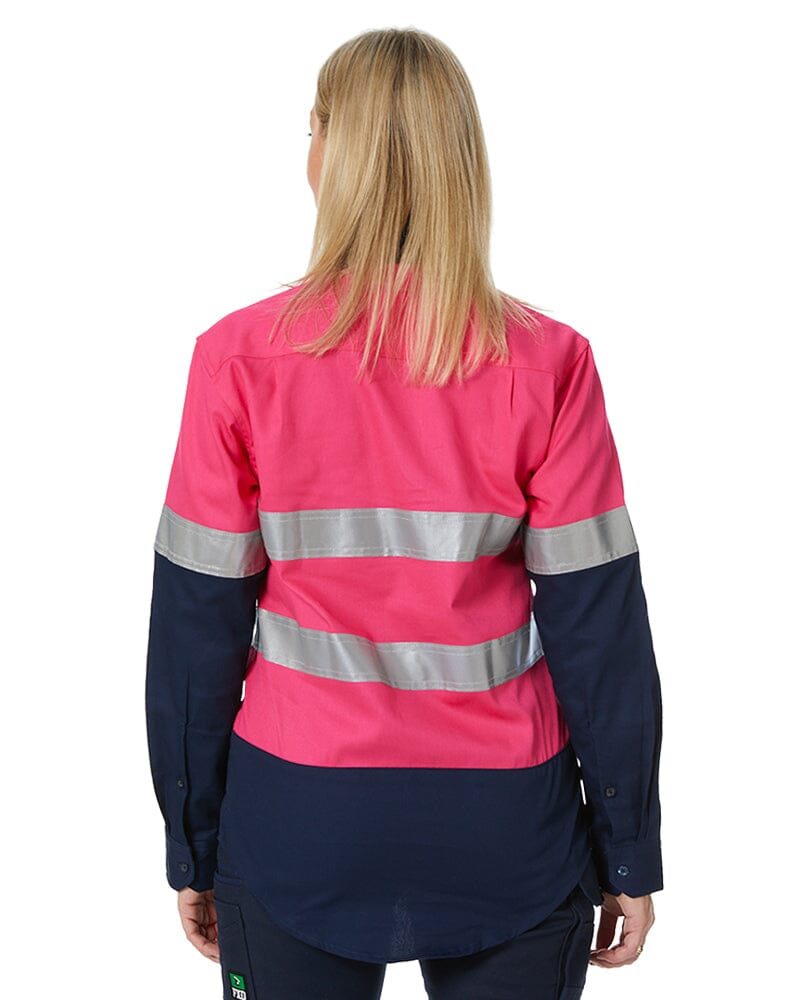Hi Vis Taped Cotton Drill Shirt LS - Pink/Navy
