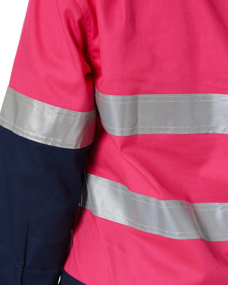 Hi Vis Taped Cotton Drill Shirt LS - Pink/Navy