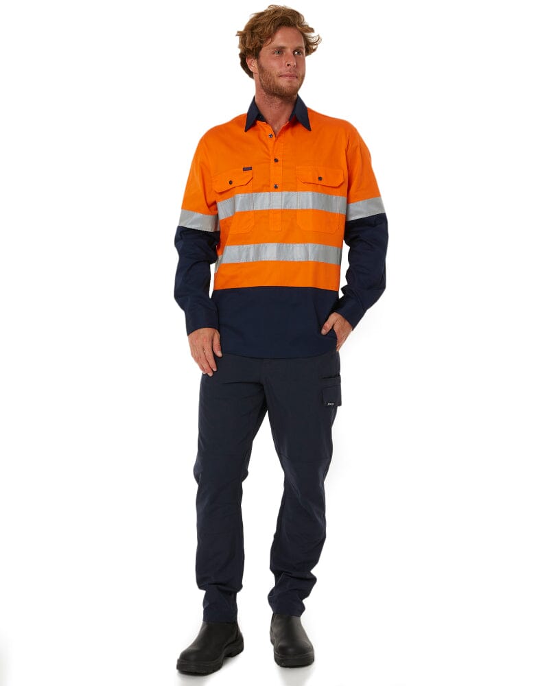 50mm Taped Vented Closed Front Lightweight LS Shirt - Orange/Navy