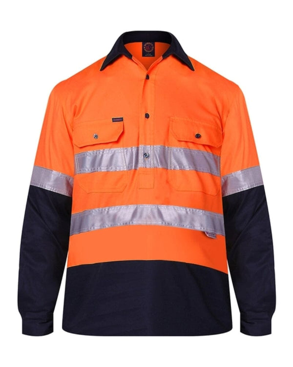50mm Taped Vented Closed Front Lightweight LS Shirt - Orange/Navy