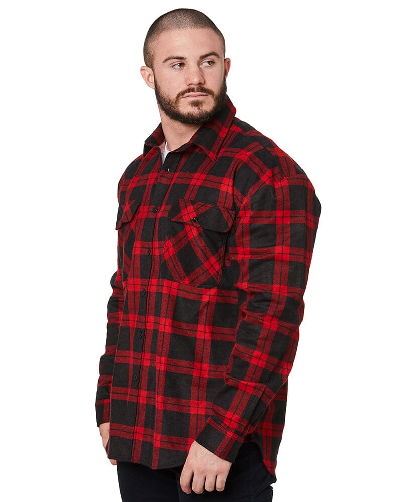 Tradies Open Front Flannelette Shirt Twin Value Pack - Black/Red