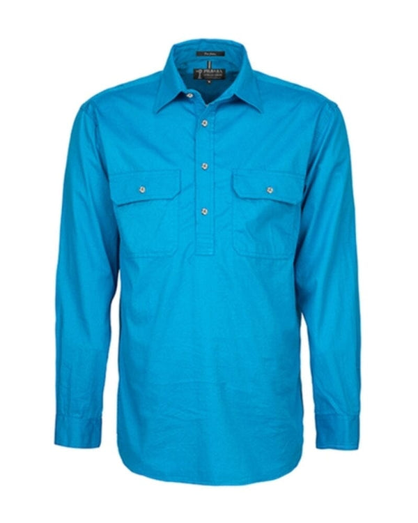 Closed Front Cotton Twill Shirt LS - Azure