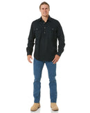 Closed Front Cotton Twill Shirt LS - Black