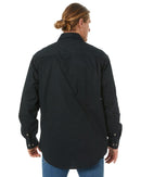 Closed Front Cotton Twill Shirt LS - Black