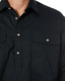 Closed Front Cotton Twill Shirt LS - Black