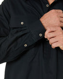 Closed Front Cotton Twill Shirt LS - Black