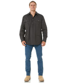 Closed Front Cotton Twill Shirt LS - Charcoal