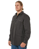 Closed Front Cotton Twill Shirt LS - Charcoal
