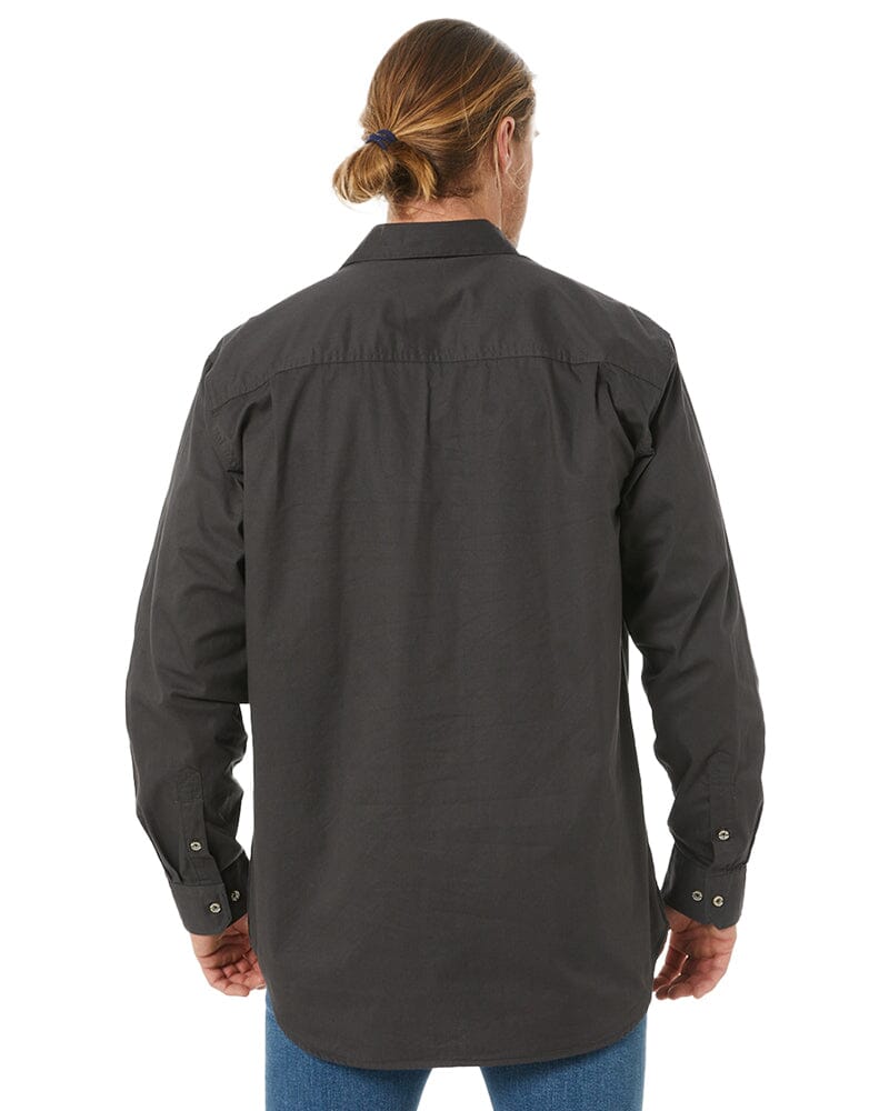 Closed Front Cotton Twill Shirt LS - Charcoal