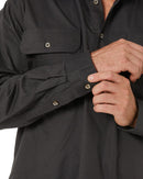 Closed Front Cotton Twill Shirt LS - Charcoal