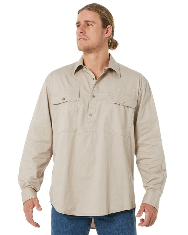 Closed Front Cotton Twill Shirt LS - Clay