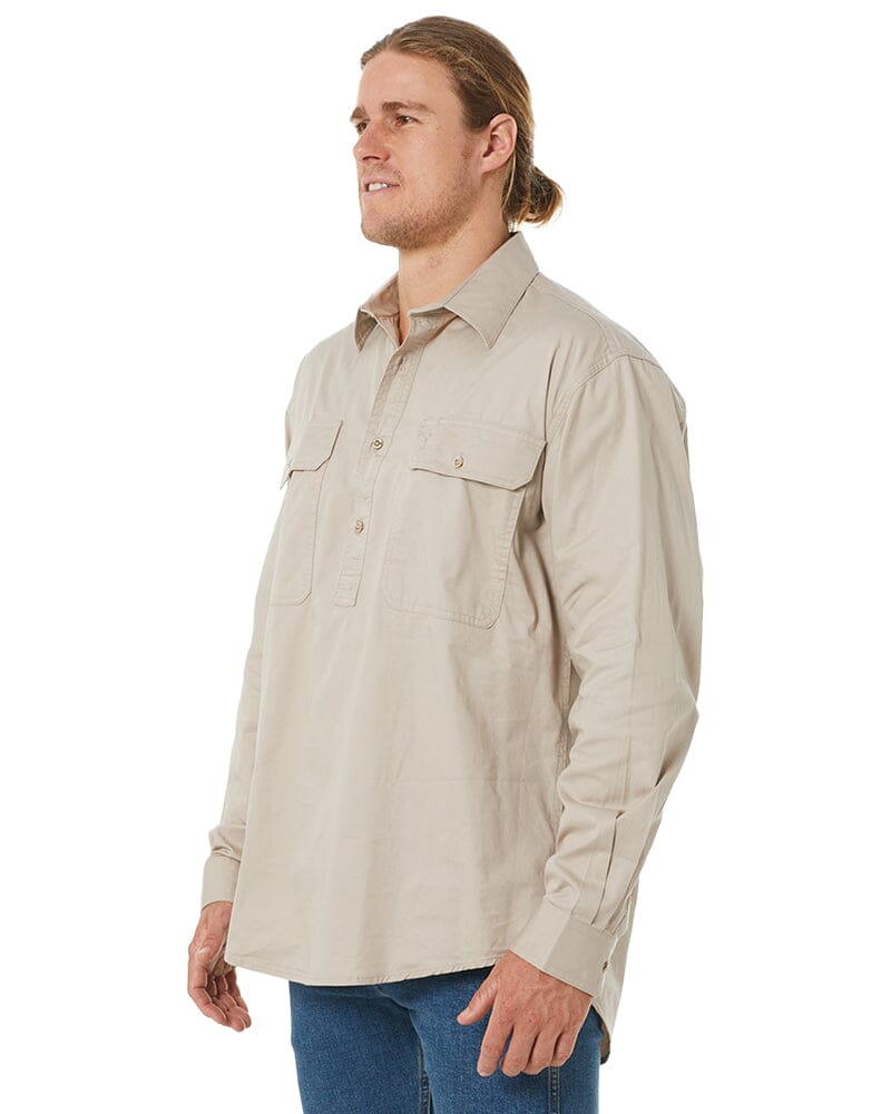 Closed Front Cotton Twill Shirt LS - Clay