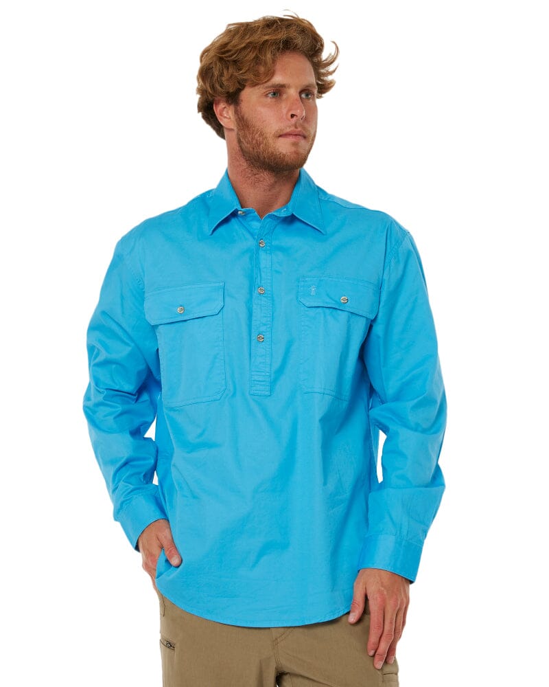 Pilbara Closed Front Cotton Twill Shirt LS - Cornflower | Buy Online