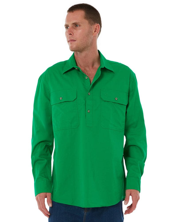 Closed Front Cotton Twill Shirt LS - Emerald